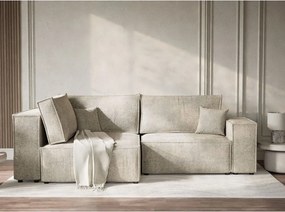 Beżowy rozkładany/ze schowkiem narożnik z tkaniny szenilowej (lewostronny/w kształcie litery L) Tonga – Maison de Rêve