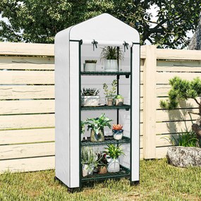 Outsunny Szklarnia foliowa, Treibhaus, Mini-szklarnia, Dom roślinny, Radliny, 4 poziomy półek, 69 x 50 x 165 cm, Biały
