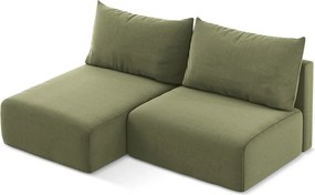 Zielony aksamitny rozkładany/ze schowkiem narożnik (lewostronny/z szezlongiem) Kalena – Makamii