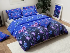 PrzytulneMieszkanie.pl PrzytulneMieszkanie.pl Bawełniana pościel VIOLET BUTTERFLY ciemnoniebieska Rozmiar pościeli: 2 szt 70 x 90 cm | 200 x 220 cm