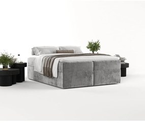 Szare łóżko boxspring ze schowkiem 200x200 cm Yoko – Maison de Rêve