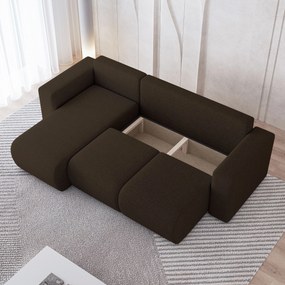 Masseno Narożnik RINOVA z funkcją spania i pojemnikiem na pościel Narozniki L, Rozkładana sofa - Brązowy, NEVE 28
