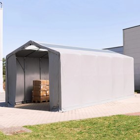 TOOLPORT 4x12m Hala namiotowa - 3,0 m wysokość ścian bocznych z bramą na zamek błyskawiczny i świetlikami dachowymi, PVC 850, szary, ze statyką (podłoże gruntowe) - (94317)