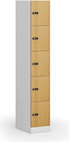 Szafka skrytkowa S1, 5 schowków, 1850 x 300 x 500 mm, demontaż, zamek mechaniczny z kodem, drzwi laminowane, buk