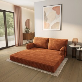 Masseno Sofa piankowa SILAR z funkcją spania, Kanapa z pianki do salonu, Bezmontażowa, Tkanina sztruksowa – Brązowy TILIA 52