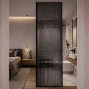 Ścianka prysznicowa ryflowana ARTE WELLE XXL Grafit w czarnej ramie szkło grafitowe ryflowane | Różne rozmiary : Kolor ramy - czarny, Rozmiar - 80 x 300 cm