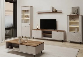 Witryna niska na nóżkach z led kaszmir + dąb castello E3-G27