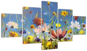 Malowany obraz kwitnącej łąki (125x70 cm)