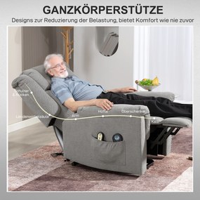 HOMCOM Fotel z Powerlift, Masujący z Funkcją Ciepła, Fotel z Podnóżkiem i Boczną Kieszenią, Obicie z Tkaniny, Ciemnoszary