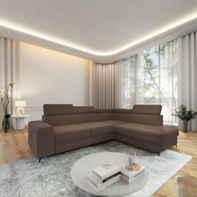 Masseno Narożnik ALVORO z funkcją spania i pojemnikiem na pościel Narozniki L, Rozkładana sofa - Brązowy, QUELLE 25