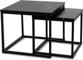 Zestaw Stolików Kawowych JUNO Czarny Marmur/Czarny do Salonu Glamour Nowoczesny