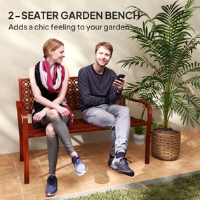 Outsunny Ławka zewnętrzna, ogrodowa z Stali, Wycinane Oparcie, Podłokietniki, dla 2 Osób, Czerwona