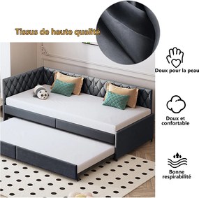 Rozkładana sofa 90x200 cm z szarego aksamitu z pikowanym zagłówkiem, nowoczesny design