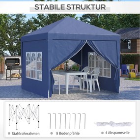 Outsunny Pawilon, Namiot imprezowy, 4 odłączne ściany boczne, 2 okna, Rama metalowa, 2,95 x 2,95 m, Niebieski