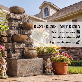 Outsunny Fontanna 5-poziomowa Ogrodowa z Oświetleniem LED Kamienna Pompa, Regulowana 31 x 25,5 x 72 cm | Aosom PL