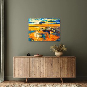Obraz na szkle - Łódź o zachodzie słońca (70x50 cm)