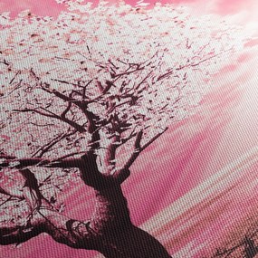 Różowy obraz drzewa (z zegarem) (90x30 cm)