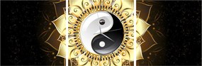 Obraz - Złoty Yin-Yang (z zegarem) (90x30 cm)