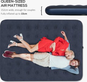 Outsunny Materac Powietrzny dla 2 Osób, miękki i wytrzymały, 203x152x22cm, Granatowy