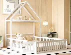 Łóżko dziecięce domek 140x200cm z litego drewna - z wieszakiem na ubrania - Białe