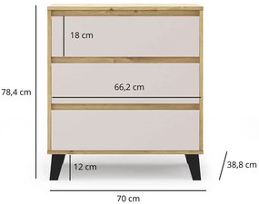 Komoda z 3 szufladami do sypialni dąb artisan + kaszmir G2-S61