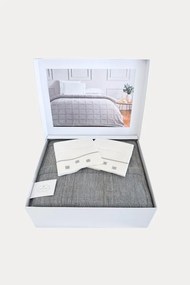Wełniana narzuta na łóżko NEVA w opakowaniu prezentowym z poduszkami Szary Zestaw na łóżko dwuosobowe