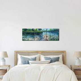 Obraz - Obraz olejny, Wczesny letni wieczór nad jeziorem (z zegarem) (90x30 cm)