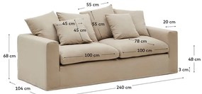 Beżowa lniana sofa 240 cm Nora – Kave Home