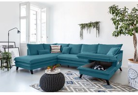 Turkusowa rozkładana sofa w kształcie litery "U" Miuform Charming Charlie, lewostronna