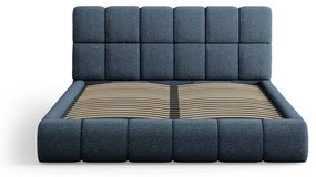 Ciemnoniebieskie tapicerowane łóżko dwuosobowe ze schowkiem i stelażem 200x200 cm Bellis – Micadoni Home