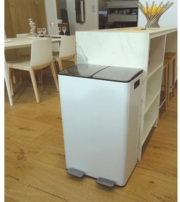 Stalowy kosz na śmieci 2x30 l do segregacji odpadów/z pedałem w matowym białym kolorze Aliya – Spirella