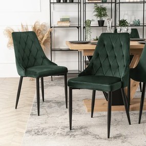Zestaw Stół Prostokątny Rozkładany CLARK 120-160 cm Dąb Artisan/Czarny i 4 Krzesła Tapicerowane do Jadalni CORK Zielone Welurowe