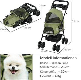 Outsunny Wózek dla Zwierząt Składany Ciemnozielony do 20kg | Aosom PL