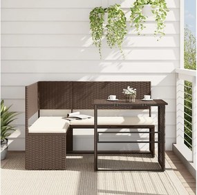 Sofa Ogrodowe z Brązowego Rattanu w Kształcie L z Składanym Stołem i Wygodnymi Poduszkami
