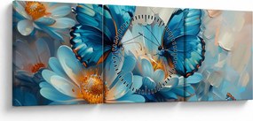 Obraz - Niebieskie motyle (z zegarem) (90x30 cm)