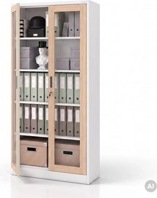 Witryna przeszklona metalowa wysoka z zamkiem biała/dąb sonoma, 900x1850x400 mm: AMELIA Eco Design