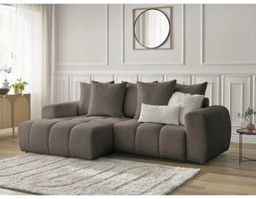 Brązowy rozkładany/ze schowkiem narożnik z materiału bouclé (lewostronny/z szezlongiem) Roxelane – Bobochic Paris