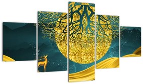 Obraz - Abstrakcja, złoty krajobraz (125x70 cm)