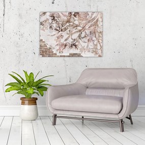 Obraz - Kwiatowy fresk na ceglanej ścianie (70x50 cm)