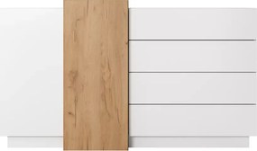 Komoda Volio II z 2 drzwiami i 4 szufladami – biały mat i dąb craft złoty z systemem push-to-open