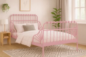 Różowe metalowe łóżko rosnące z dzieckiem 80x130/200 cm - Kasja