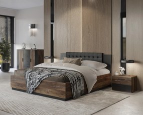 Łóżko SIGMA 140x200 dąb flagstaff srebrny/czarny mat z tapicerowanym zagłówkiem HELVETIA