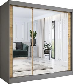 Szafa przesuwna z lustrem antracyt + dąb artisan 200 cm A8-R75