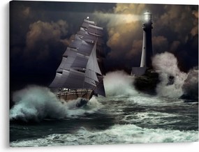 Obraz - Statek płynący przez wzburzone fale (70x50 cm)