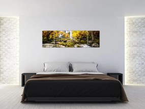 Obraz - Wodospady w jesiennym krajobrazie, żółty (170x50 cm)