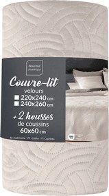 Kremowy aksamitny zestaw narzuty na łóżko i poszewki na poduszkę 240x260 cm Solange – douceur d'intérieur