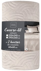 Kremowy aksamitny zestaw narzuty na łóżko i poszewki na poduszkę 240x260 cm Solange – douceur d'intérieur