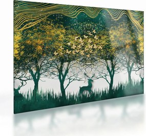 Obraz na szkle - Jelenie w zielonym lesie (70x50 cm)