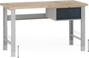 Stół warsztatowy z regulacją wysokości G7, blat bukowy, 1500 x 685 x 840-1040 mm, 1x kontener, 1x szuflada, grafitowy
