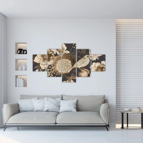 Obraz złotych kwiatów na ciemnym tle (125x70 cm)